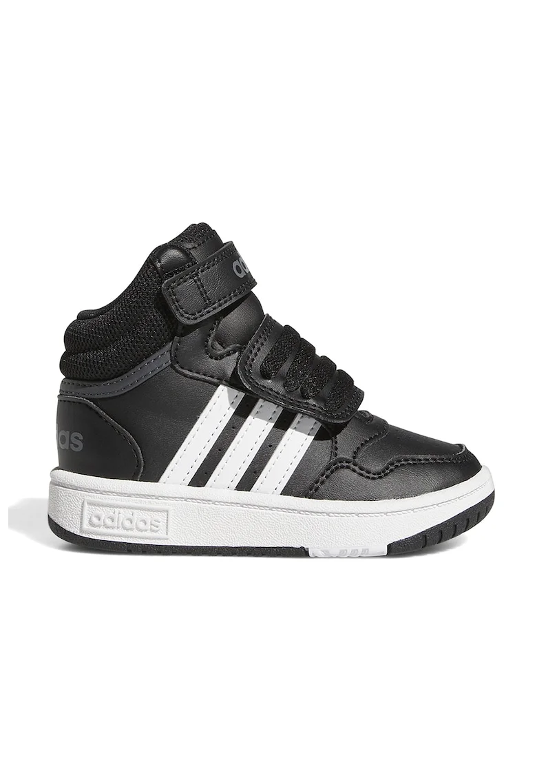 Pantofi sport mid-high cu velcro Hoops, Alb/Negru stins