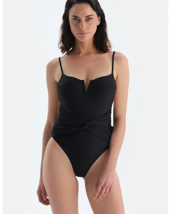 Costum de baie uni intreg cu nod frontal, Negru
