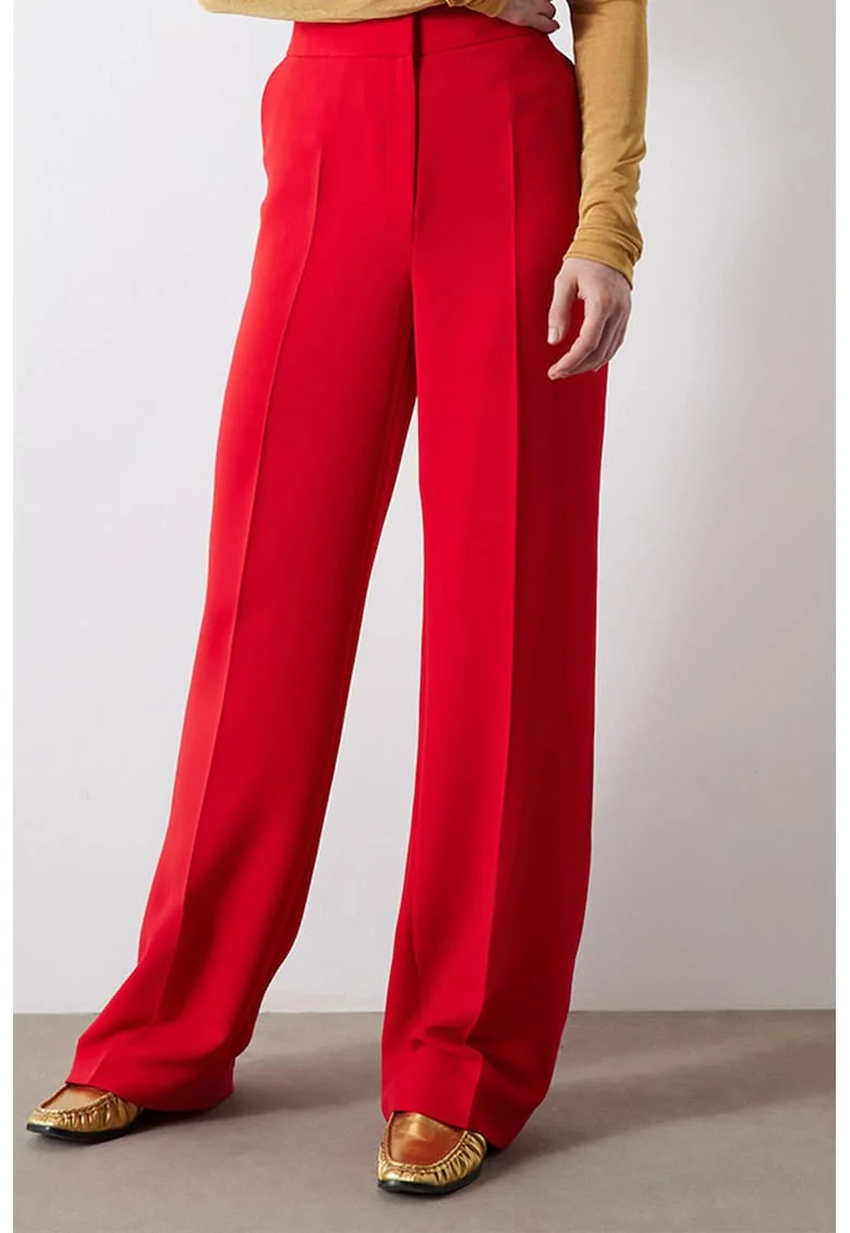 Pantaloni cu talie inalta si croiala ampla, Rosu vermillion