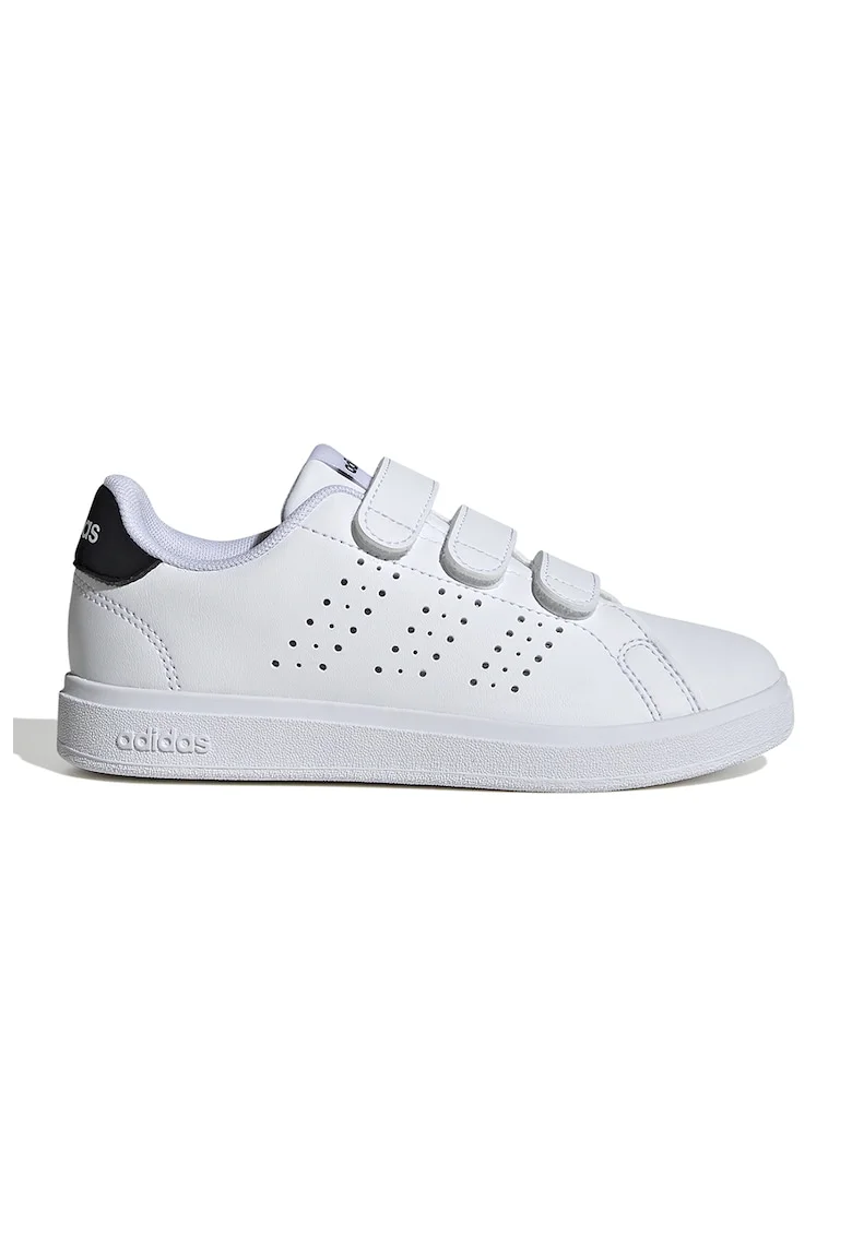 Pantofi sport de piele ecologica cu velcro Advantage Base 2.0, Alb/Negru stins