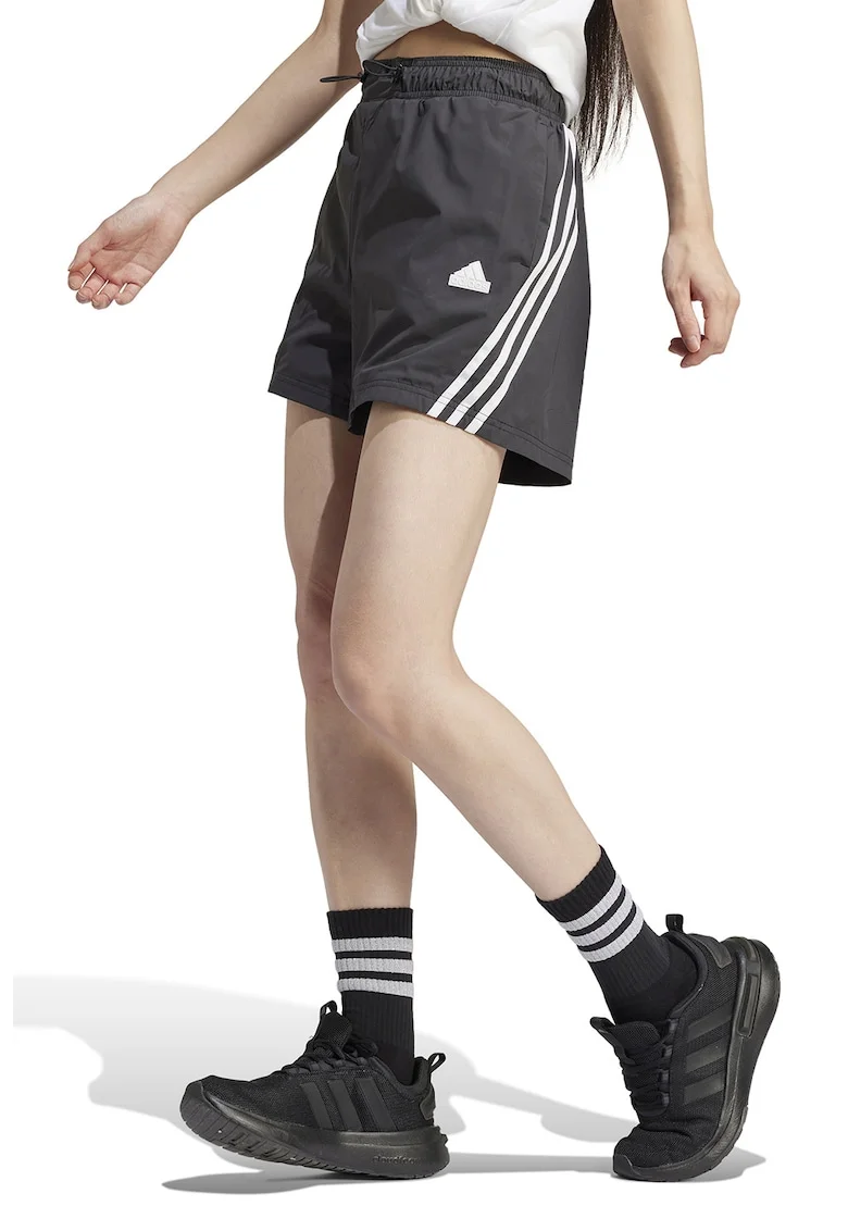 Pantaloni scurti cu snur in talie Future Icons, Alb/Negru