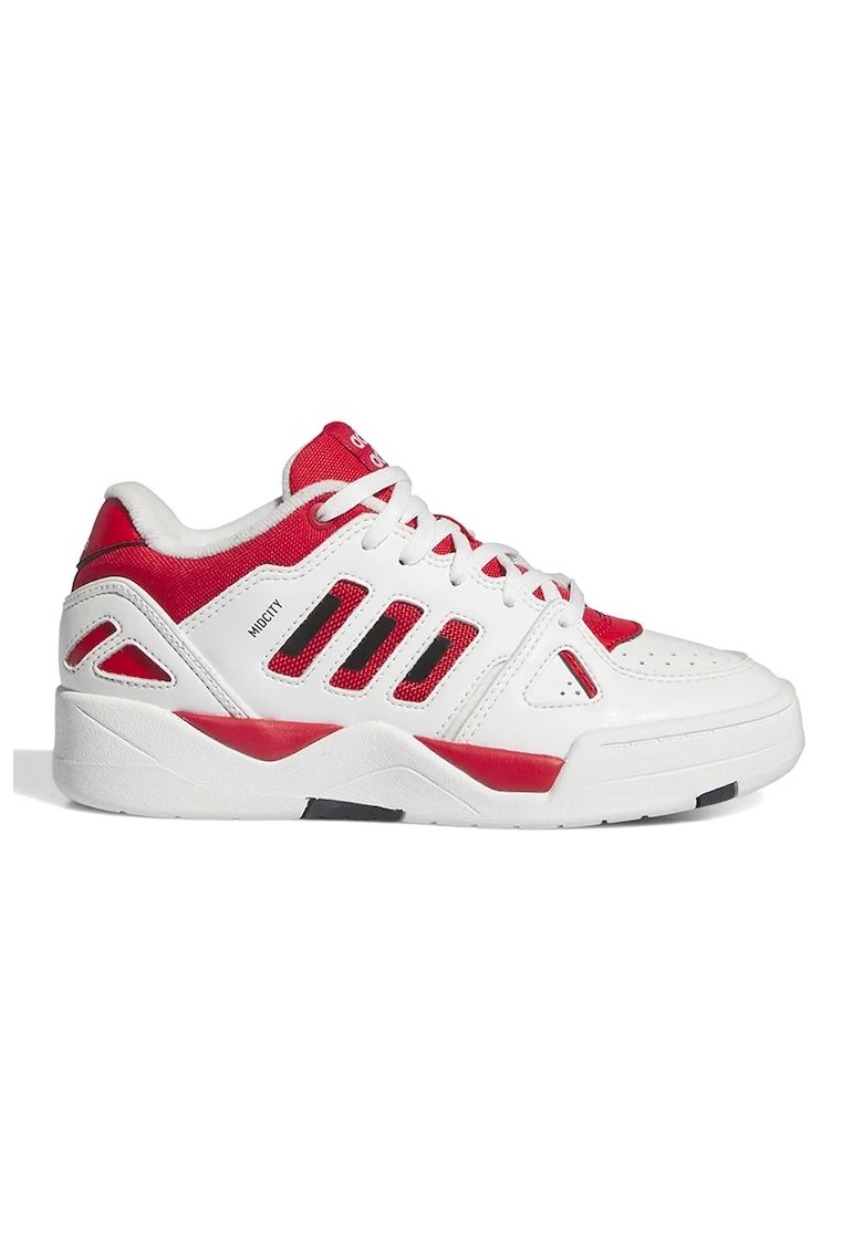 Pantofi sport de piele ecologica Midcity, Alb/Rosu vermillion