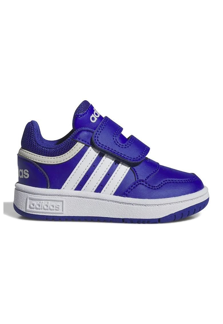 Pantofi sport de piele ecologica cu velcro Hoops, Alb/Albastru royal