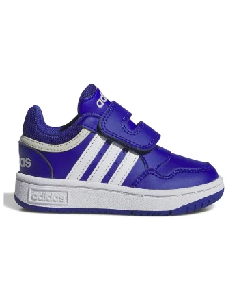 Pantofi sport de piele ecologica cu velcro Hoops, Alb/Albastru royal