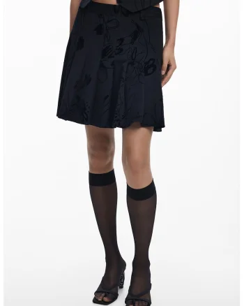 Fusta cu croiala pe bie si model abstract, Negru