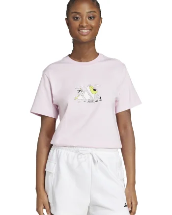 Tricou cu decolteu la baza gatului si imprimeu, Roz pastel