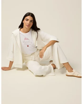 Pantaloni relaxed fit din amestec de modal cu pensa frontala, Alb