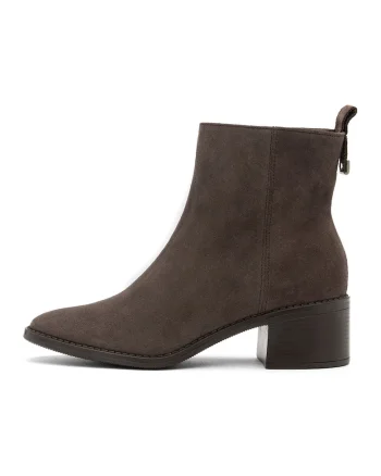 Botine de piele intoarsa cu toc masiv triss, Maro taupe