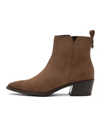 Botine de piele intoarsa cu toc cubanez Ariana, Maro