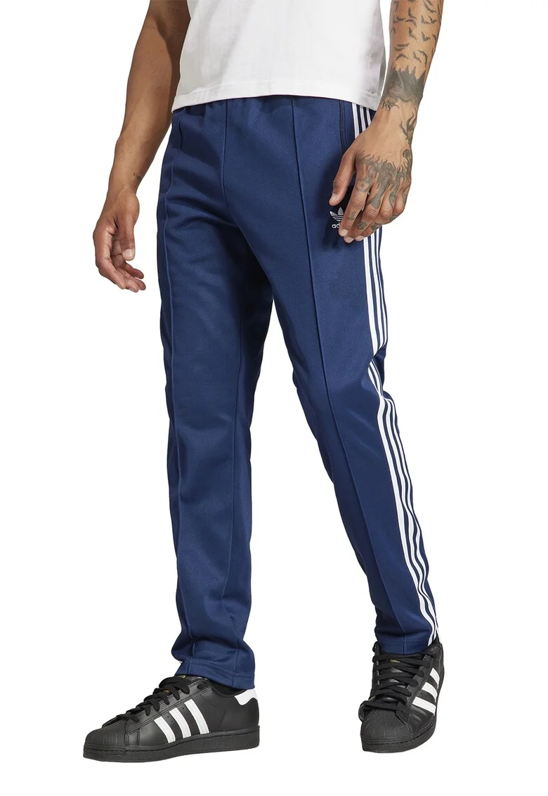 Pantaloni de trening cu croiala conica Classic, Alb/Bleumarin