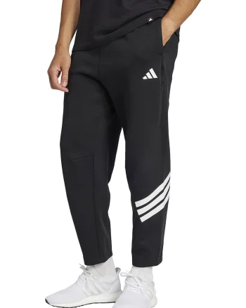 Pantaloni de trening cu croiala conica si logo, Alb/Negru