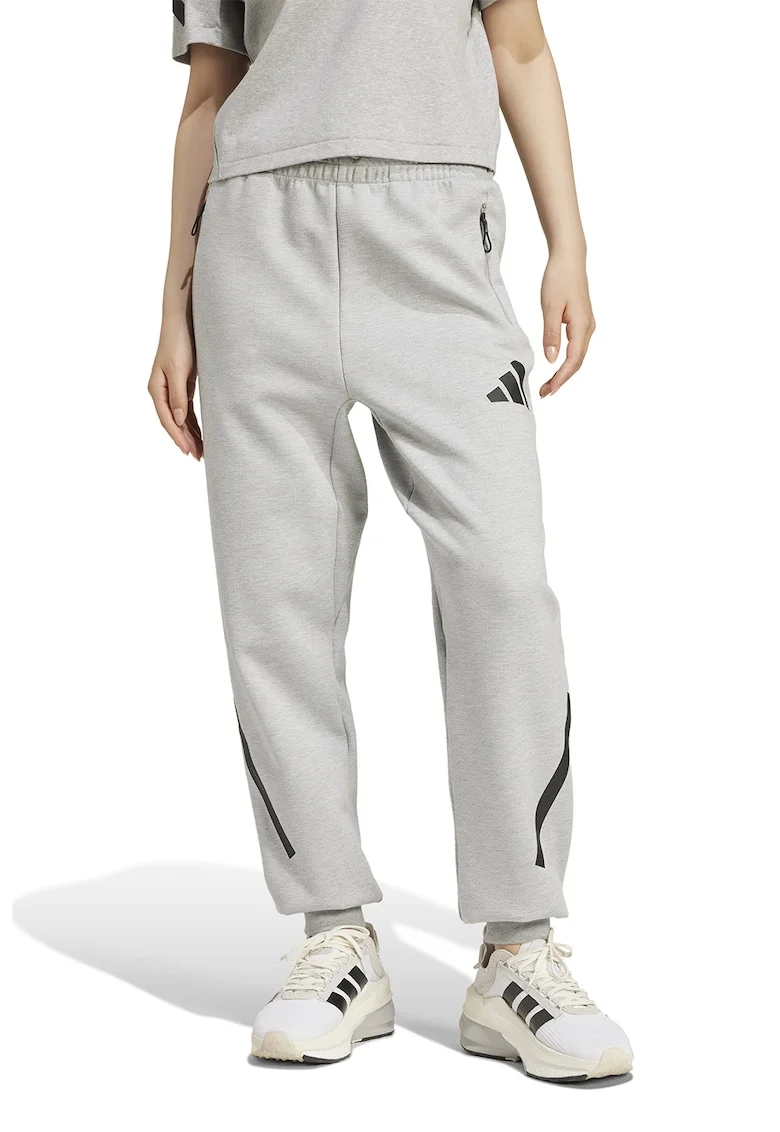 Pantaloni de trening cu buzunare cu fermoar Z.N.E., Negru/Gri melange