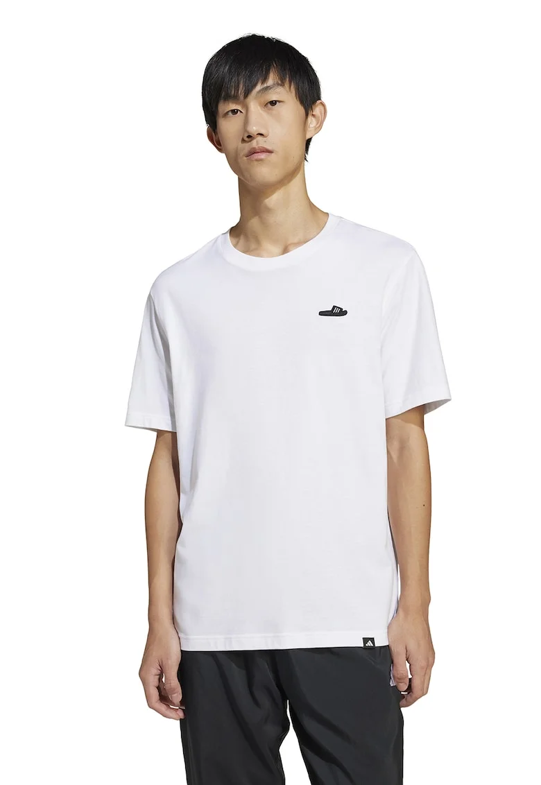 Tricou din bumbac cu decolteu la baza gatului, Alb