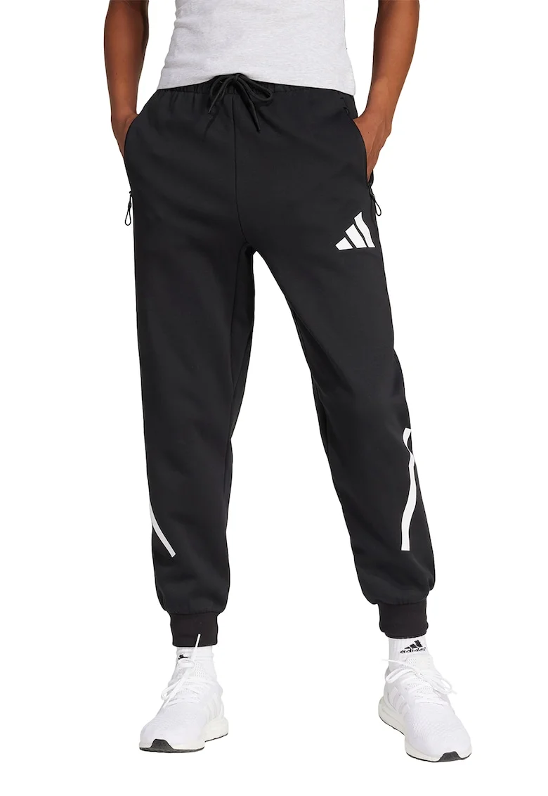 Pantaloni de trening cu buzunare cu fermoar Z.N.E., Negru/Alb optic