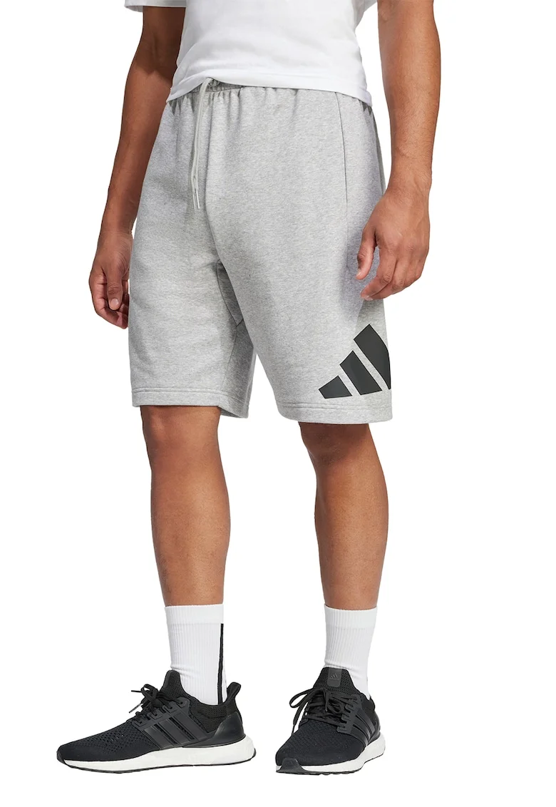 Pantaloni scurti din amestec de bumbac cu imprimeu logo, Negru/Gri deschis melange