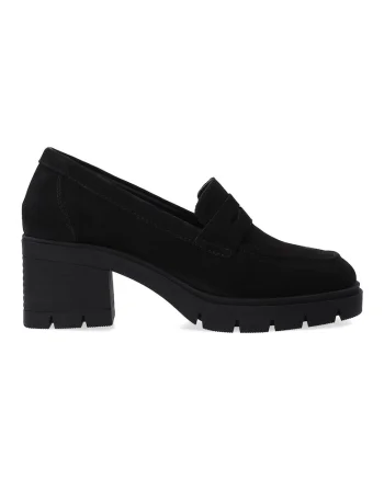 Pantofi din piele intoarsa cu toc masiv si franjuri