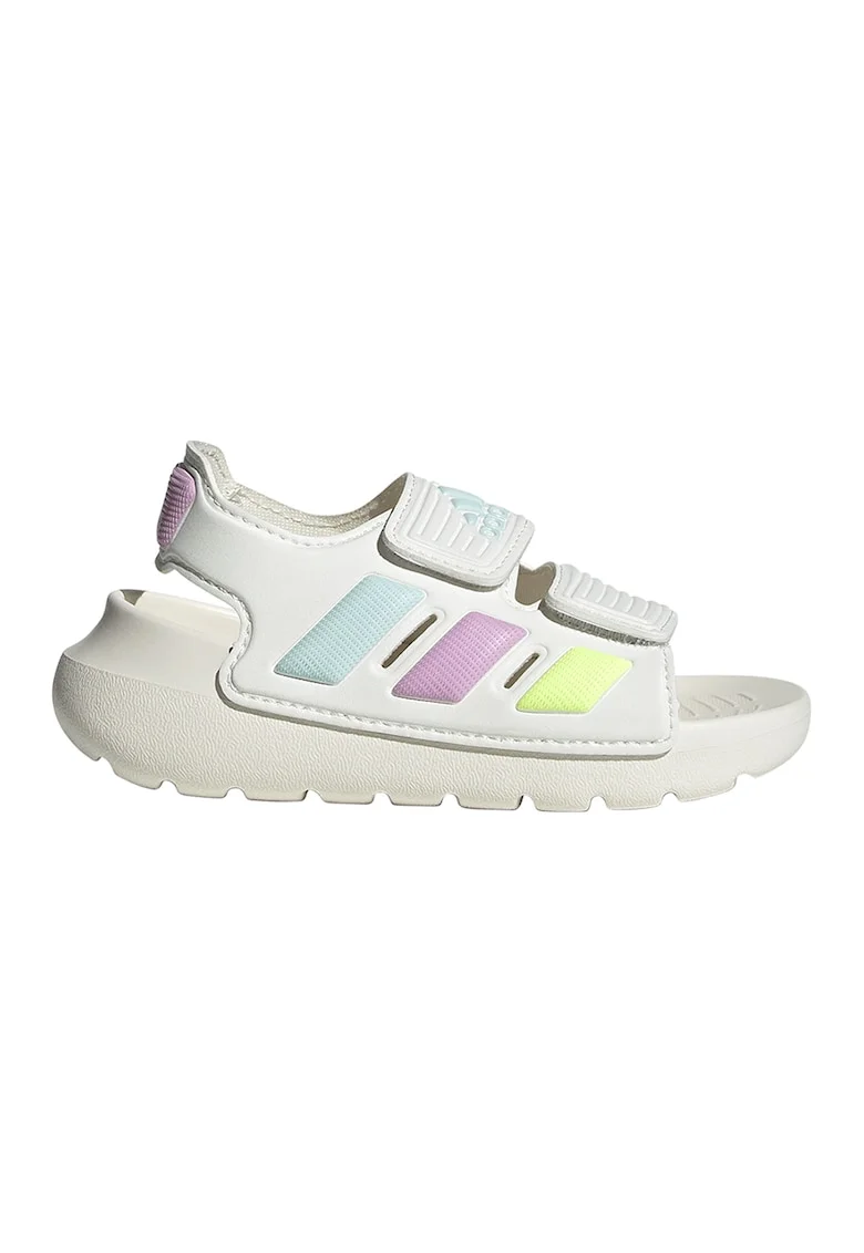 Sandale cu talpa wedge si inchidere velcro Altaswim 2.0, Alb fildes/Roz pastel/Verde menta