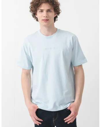 Tricou supradimensionat din bumbac cu broderie logo, Albastru deschis