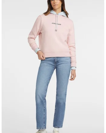 Bluza de trening cu decolteu la baza gatului si logo, Albastru glaciar/Roz pal