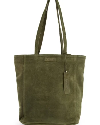 Geanta de umar  din piele intoarsa verde, 37x40x14cm, cu 2 buzunare interioare