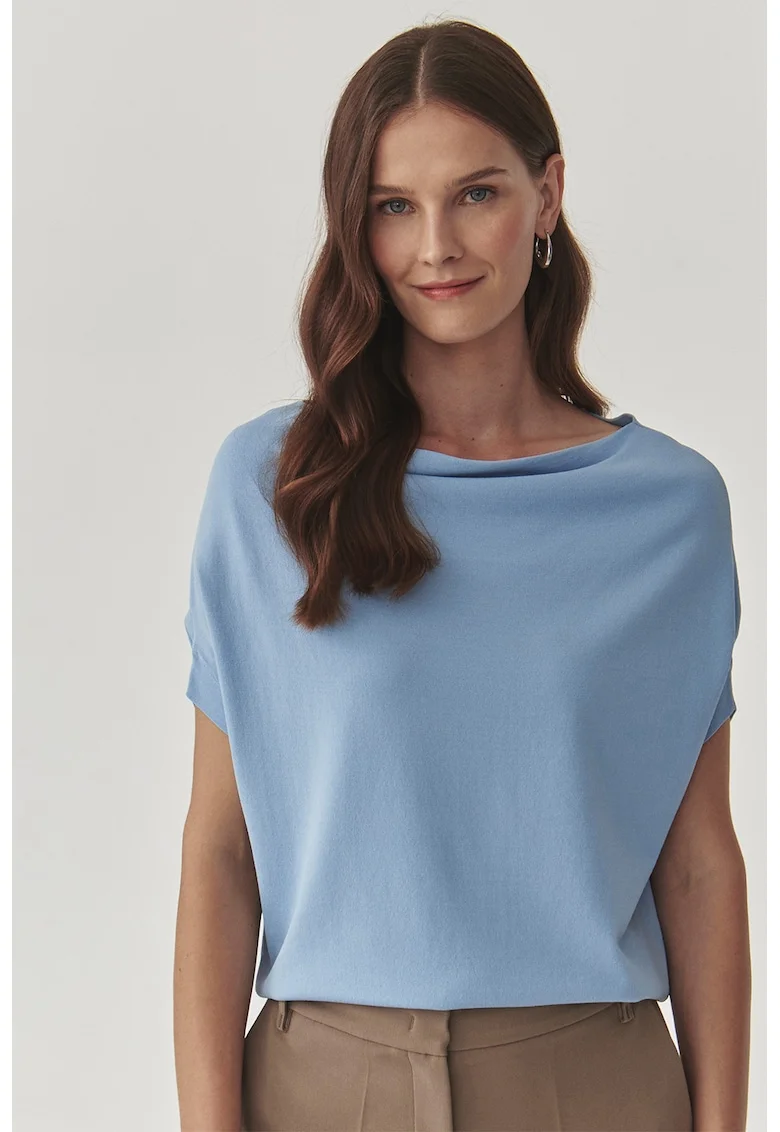 Bluza cu decolteu drapat, Albastru pastel