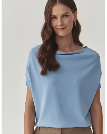 Bluza cu decolteu drapat, Albastru pastel