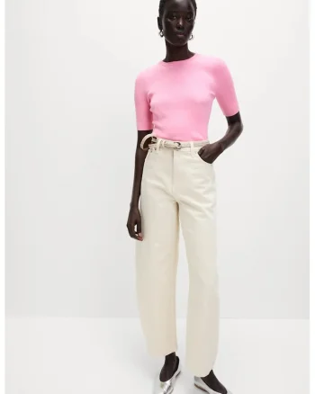 Pulover slim fit cu striatii, Roz pastel