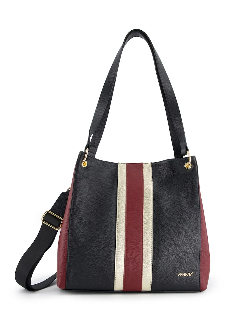 Geanta dama  shopper, piele naturala, multicolor, 31x33x9cm, 3 compartimente interioare, curea detasabila 150cm