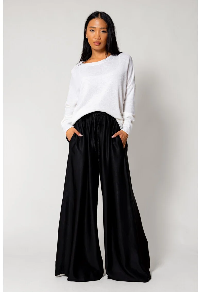 Pantaloni lung din mix de matase Black 18045, Negru