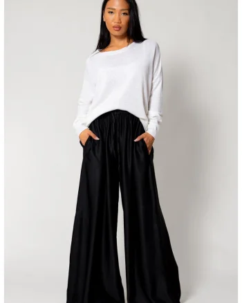 Pantaloni lung din mix de matase Black 18045, Negru