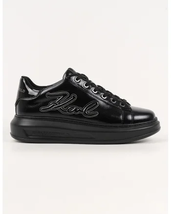 Pantofi sport din piele cu logo stantat, Negru