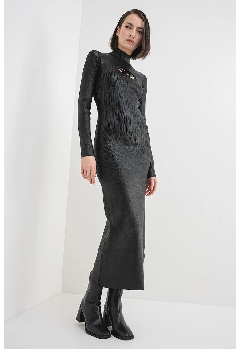 Rochie cu model monograma, decupaj si guler mediu M-Zary-B, Negru