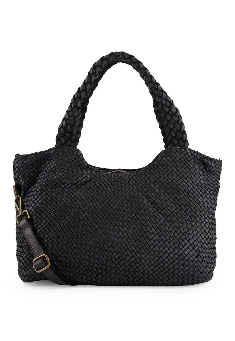 Geanta de umar,  piele naturala, neagra, 30x50x15cm, 3 buzunare interioare, curea detasabila 104cm