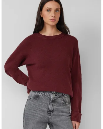 Pulover uni din amestec de lana, Visiniu