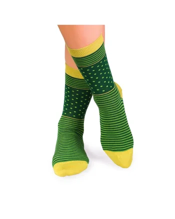 Sosete bambus FINE BAMBOO cu buline si dungi verde inchis