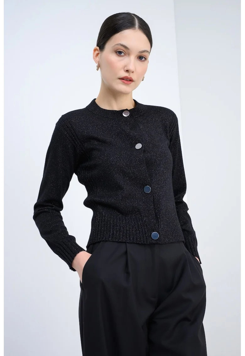 Cardigan stralucitor din amestec de lana, Negru/Argintiu