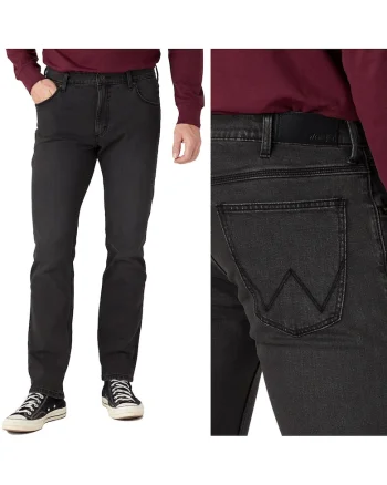 Blugi barbati Wrangler W31 L32, gri autentic, croiala dreapta, usor elastici