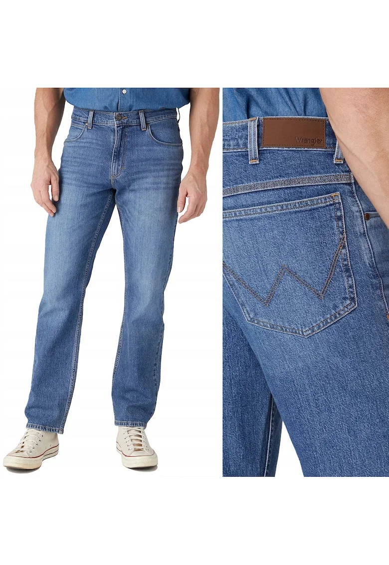Blugi barbati Wrangler Straight Blue Dawn W36 L34, croiala dreapta, elasticitate redusa, albastru