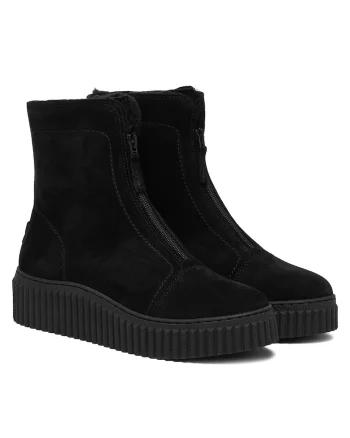 Botine dama SS2M3031,  Negru, Piele naturala, Negru