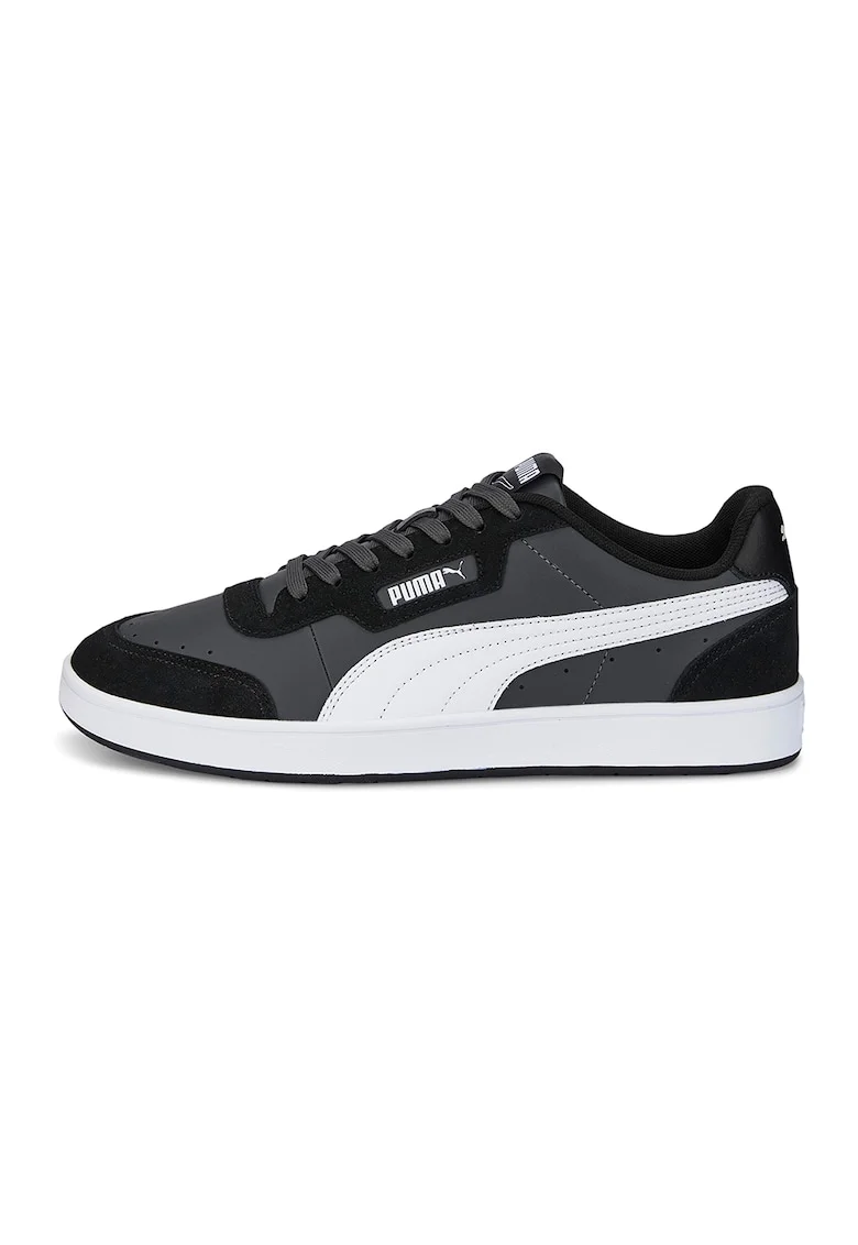 Pantofi sport de piele cu garnituri de piele intoarsa Court Guard, Alb/Negru/Negru stins