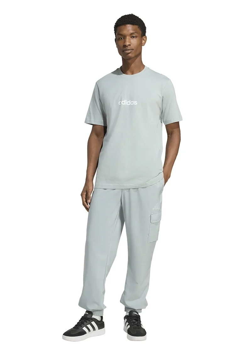 Tricou cu logo pe piept si decolteu la baza gatului, Alb/Verde pal