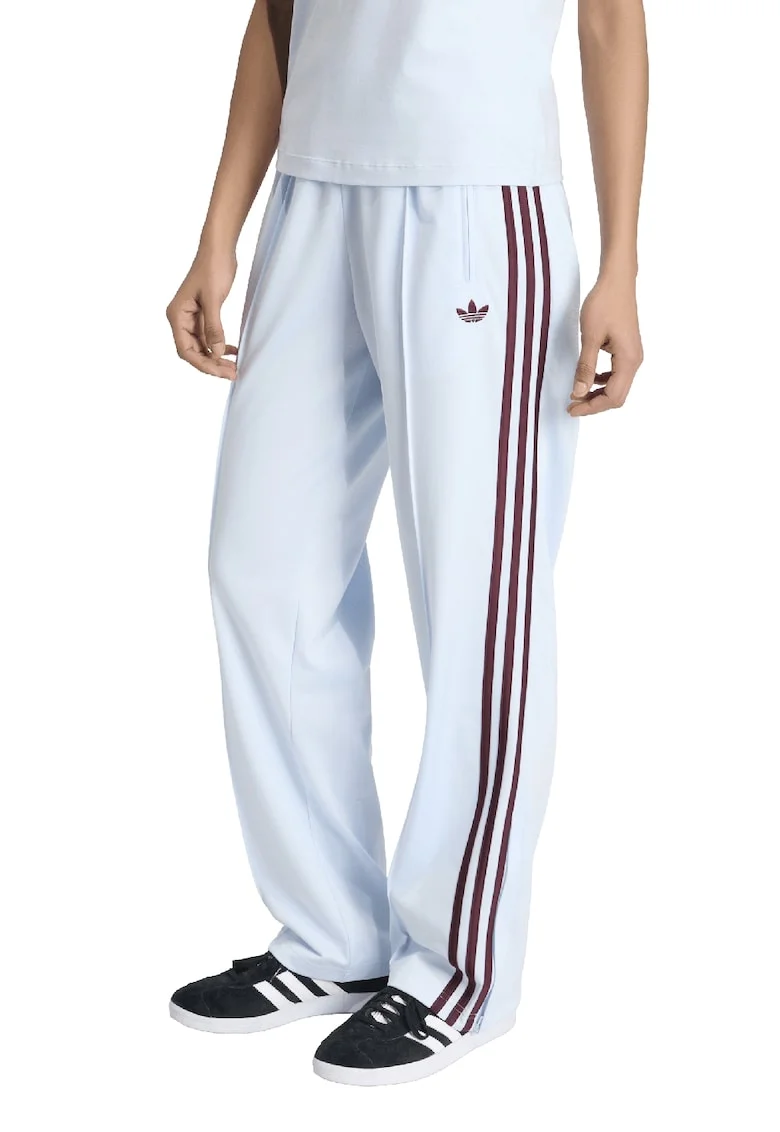 Pantaloni de trening cu talie medie si terminatii cu fermoar, Visiniu/Albastru pastel