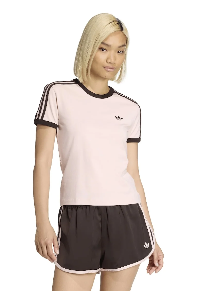 Tricou slim-fit cu decolteu la baza gatului, Maro inchis/Roz pal