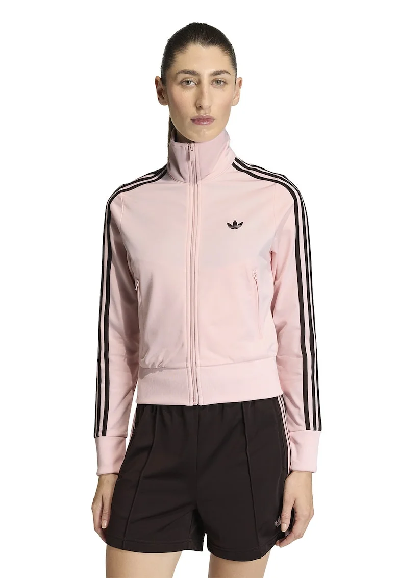 Bluza de trening cu fermoar si logo Classic, Maro inchis/Roz pastel