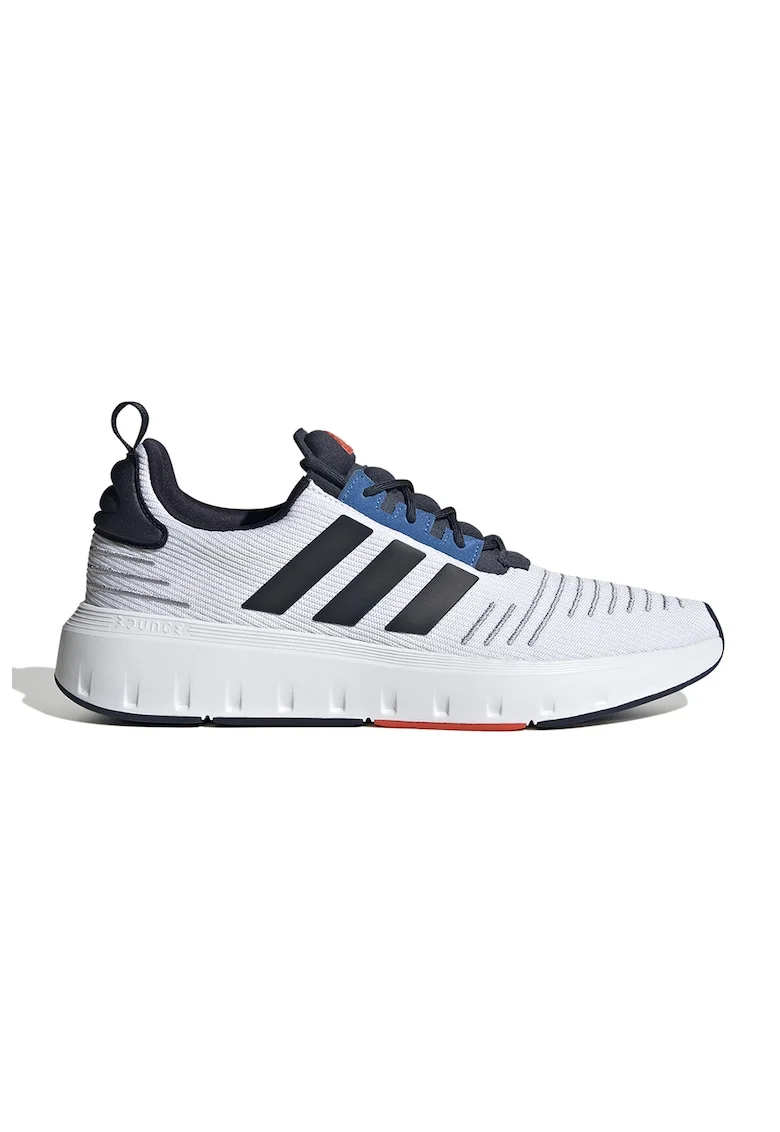 Pantofi sport unisex tricotati cu detalii striate Swift Run, Alb/Negru/Albastru