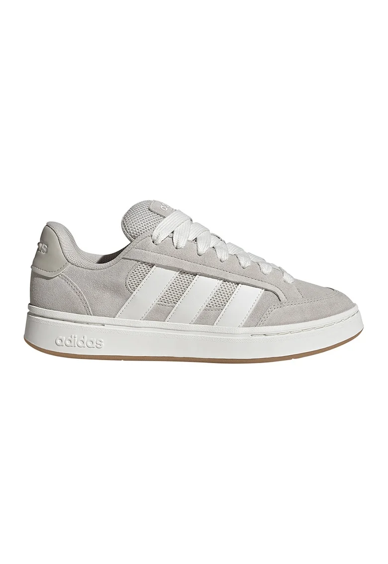 Pantofi sport din piele intoarsa cu cusaturi contrastante Grand Court Alpha, Alb fildes/Gri inchis
