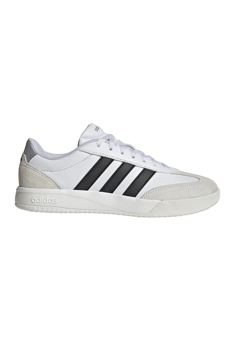 Pantofi sport din piele ecologica cu garnituri din piele intoarsa VL Court, Negru/Gri deschis/Alb optic