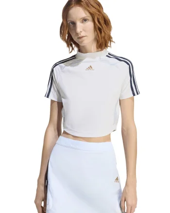 Tricou crop cu guler scurt Teamgeist, Alb
