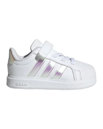 Pantofi sport din piele ecologica cu sireturi elastice Street Talk, Alb/Argintiu