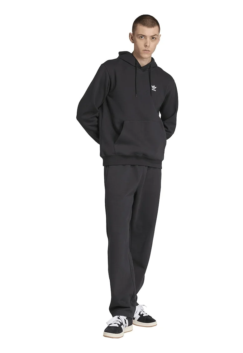 Pantaloni de trening relaxed fit din amestec de bumbac cu logo, Negru/Negru stins